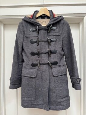 Burberry Brit | Grey Wool Toggle Coat with Hood